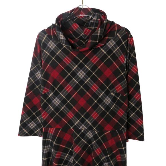Lbisse Vintage Black & Red Tartan Plaid Turtle Neck A-Line Maxi Dress Large - Picture 3 of 6